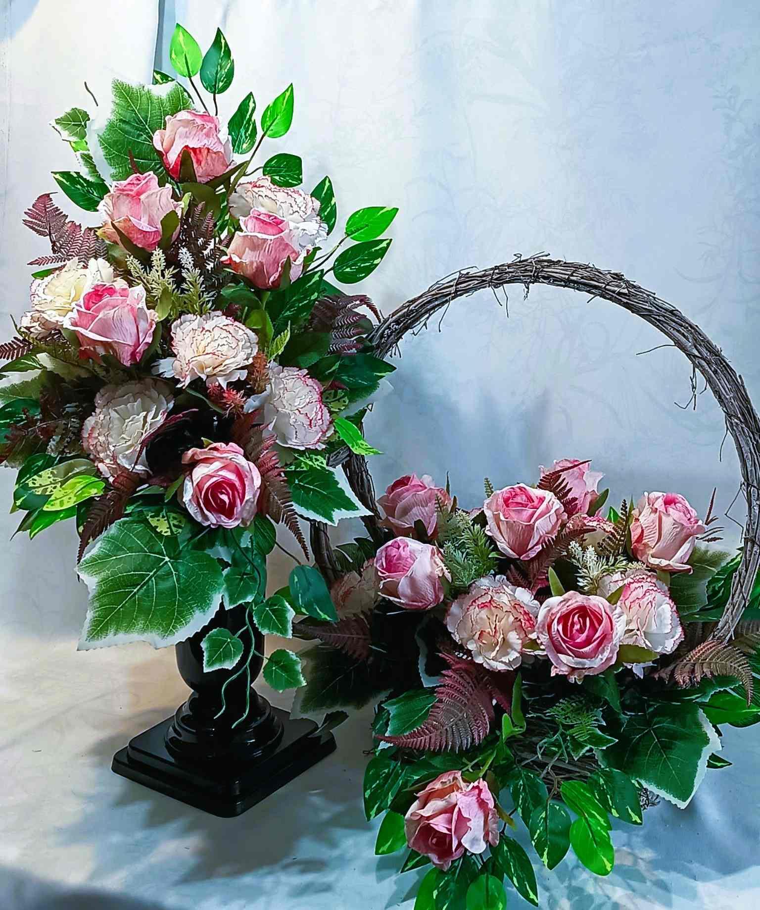 Zestaw nagrobny z koszem 2 kolory / Grave arrangement with basket – 2 colors #KNG025 0