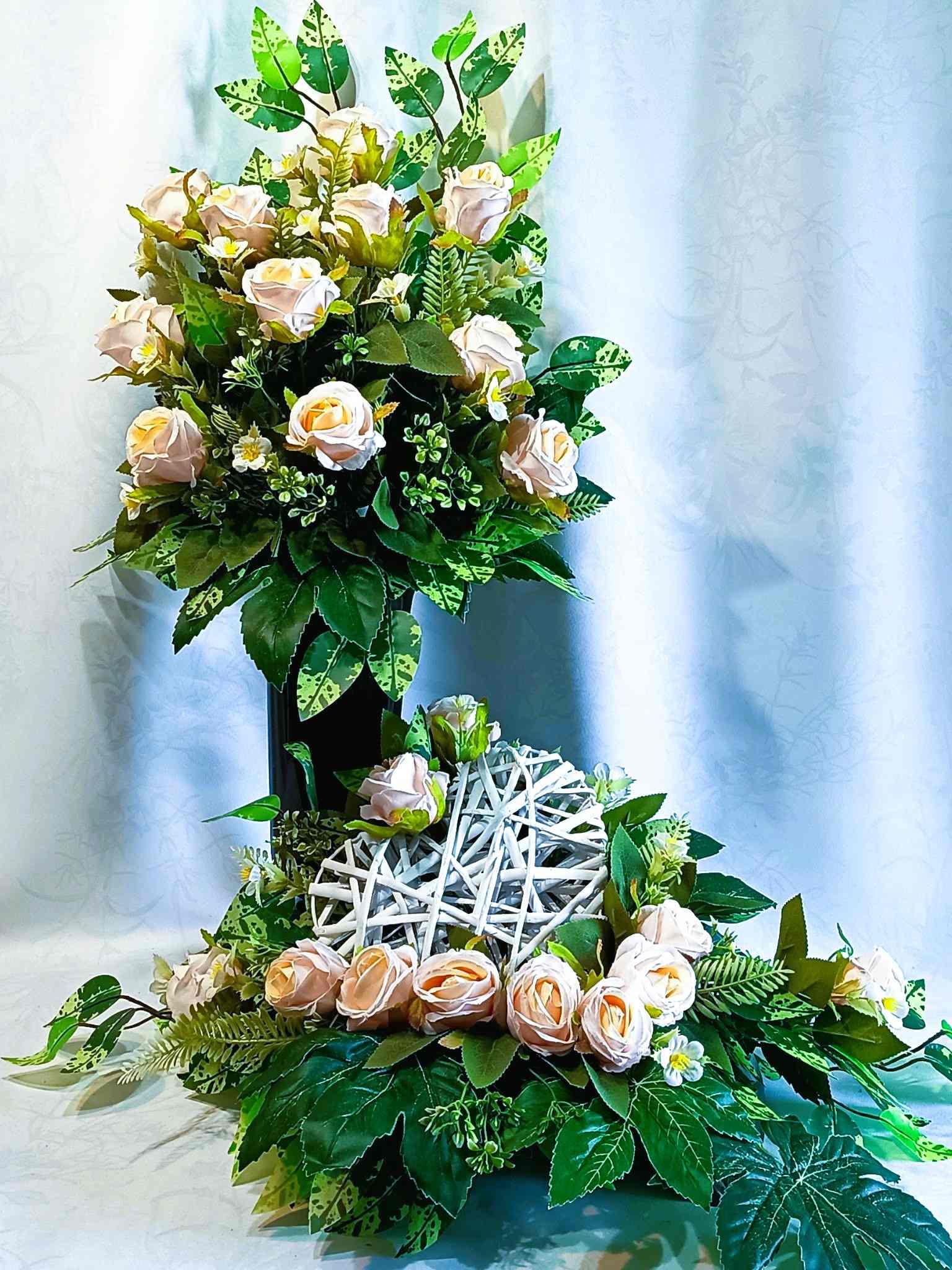 Komplet nagrobny Kremowe Róże / Cream Roses gravestone set #KNG029 1