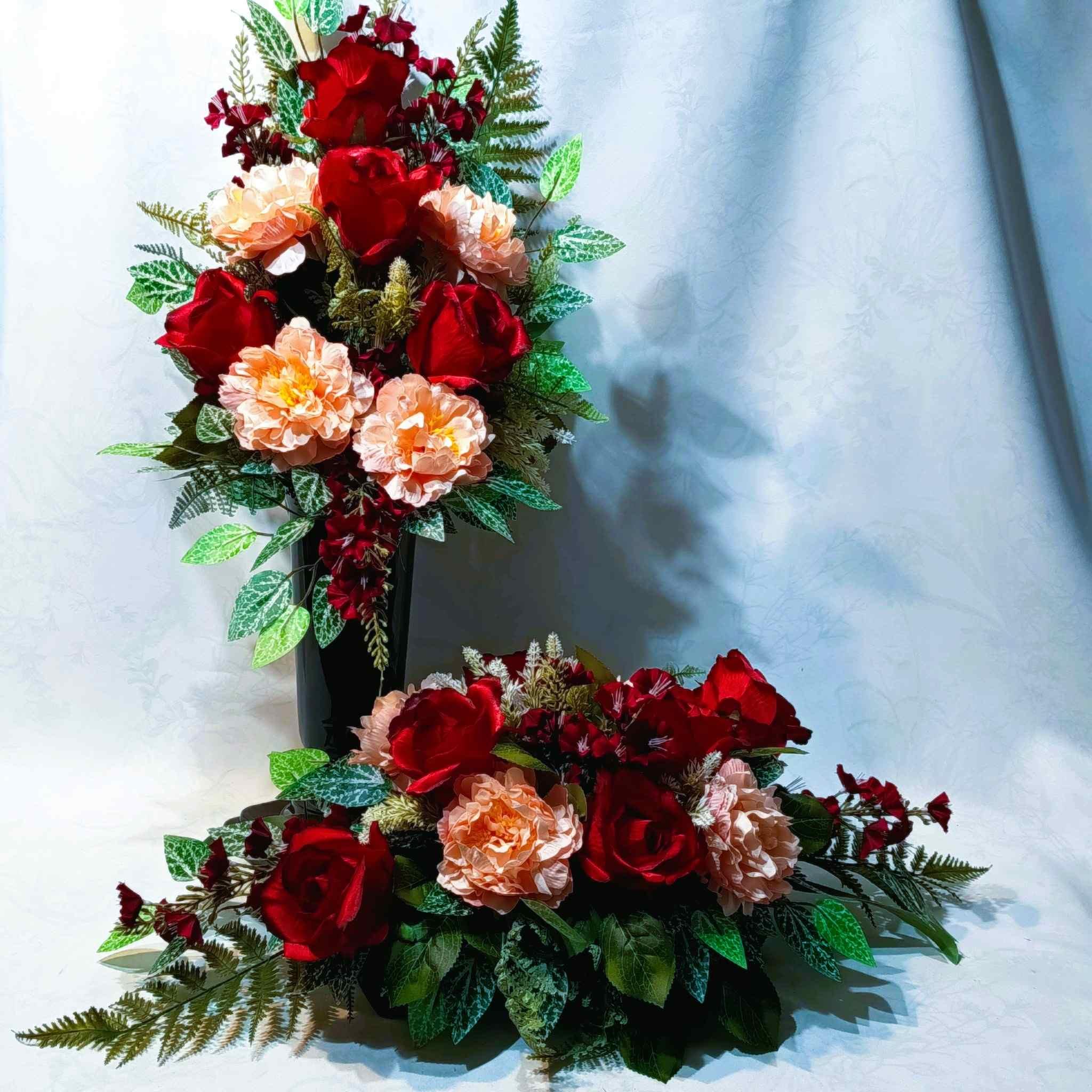 Komplet nagrobny Róże i Piwonie / Roses and Peonies Grave Arrangement Set #KNG035 3