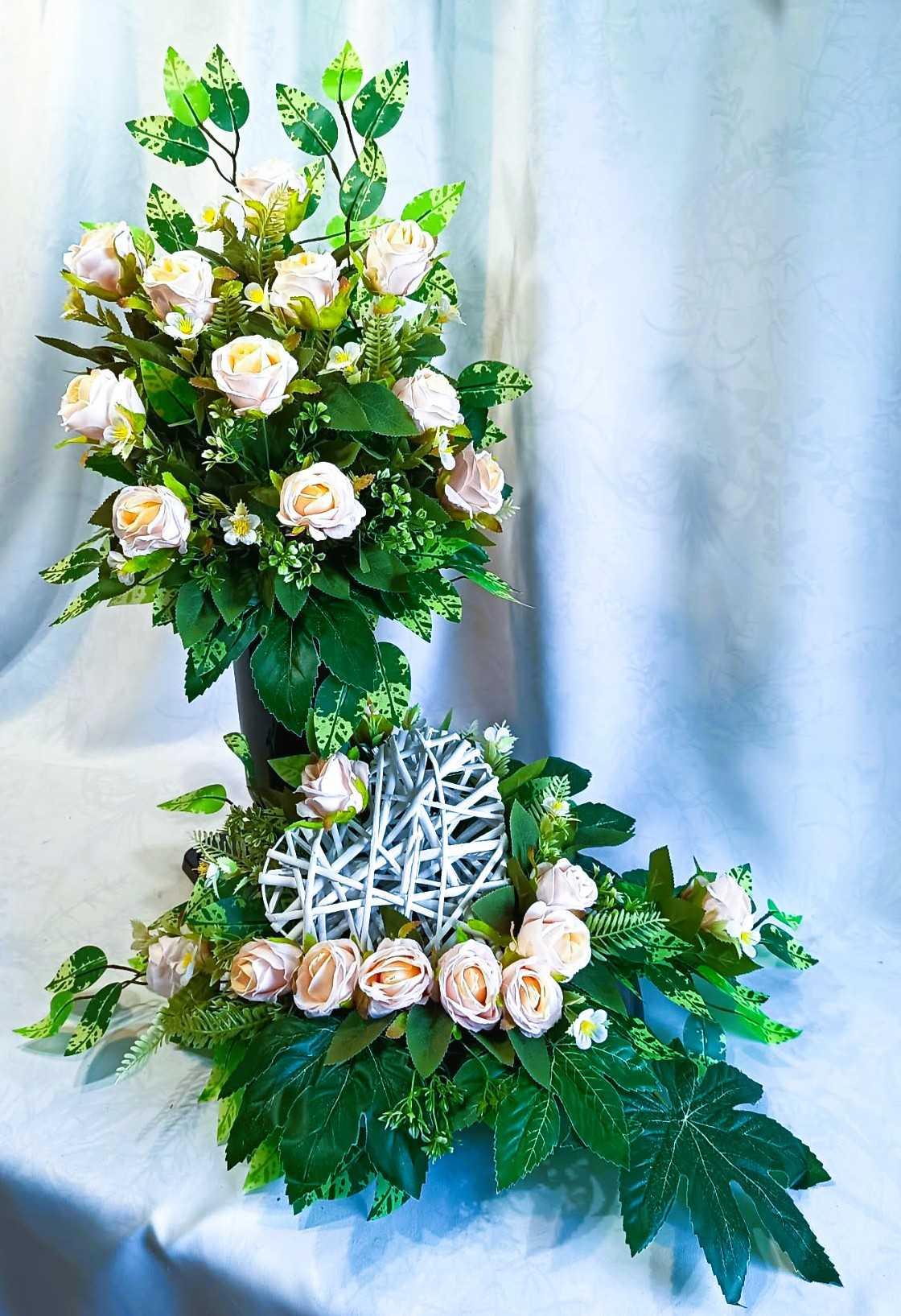 Komplet nagrobny Kremowe Róże / Cream Roses gravestone set #KNG029 0