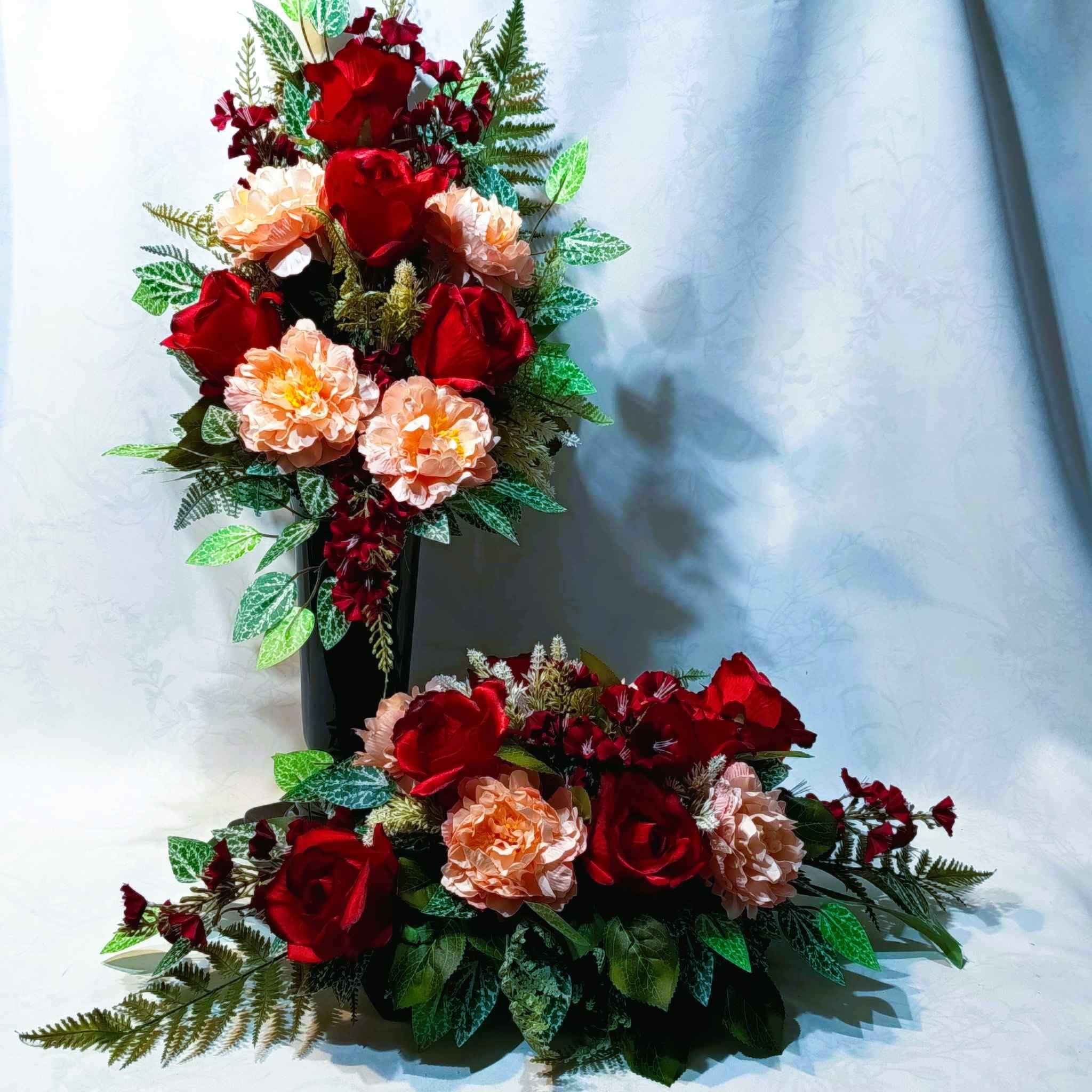 Komplet nagrobny Róże i Piwonie / Roses and Peonies Grave Arrangement Set #KNG035 0