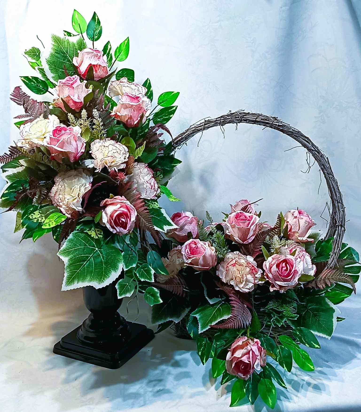 Zestaw nagrobny z koszem 2 kolory / Grave arrangement with basket – 2 colors #KNG025 6