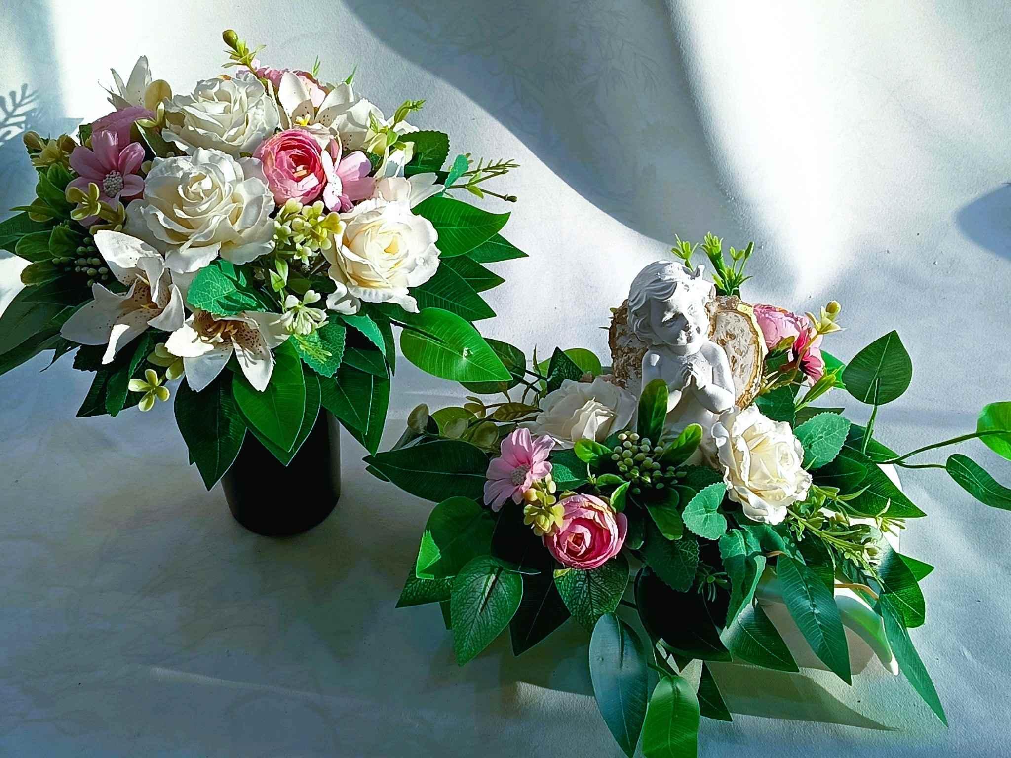   Mały komplet nagrobny z aniołkiem  /  Small grave ornament set with a little angel   #KNG021