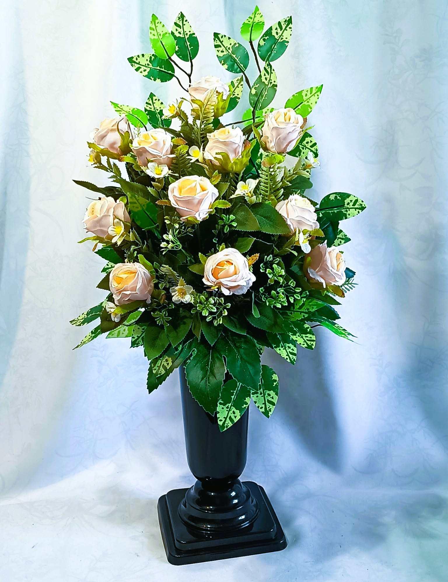 Komplet nagrobny Kremowe Róże / Cream Roses gravestone set #KNG029 3