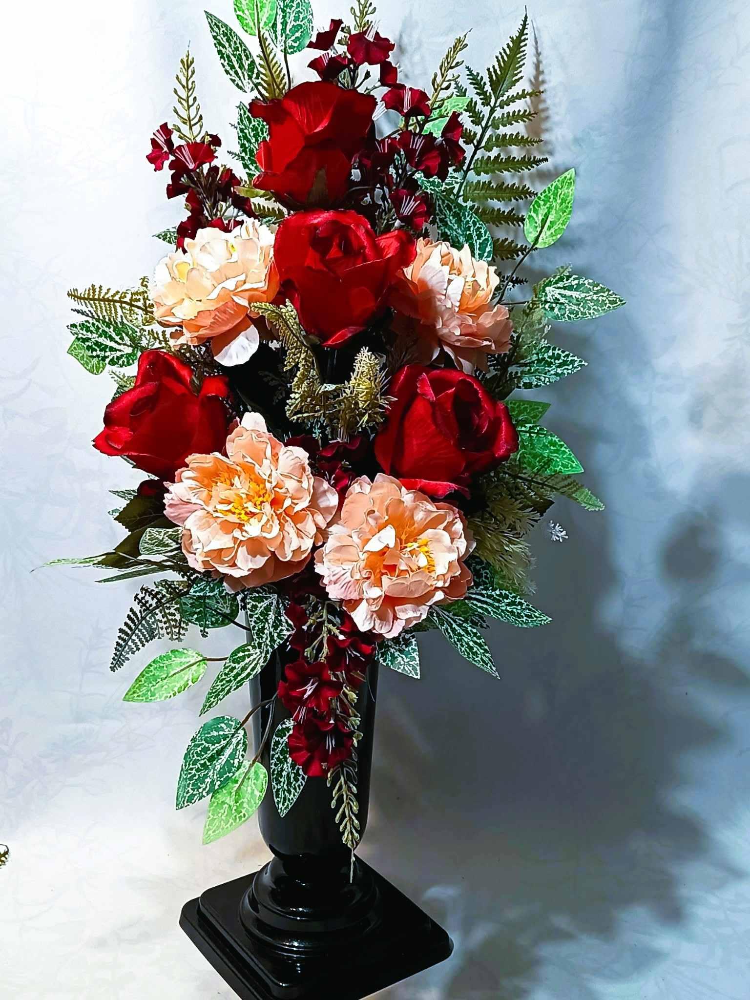 Komplet nagrobny Róże i Piwonie / Roses and Peonies Grave Arrangement Set #KNG035 2