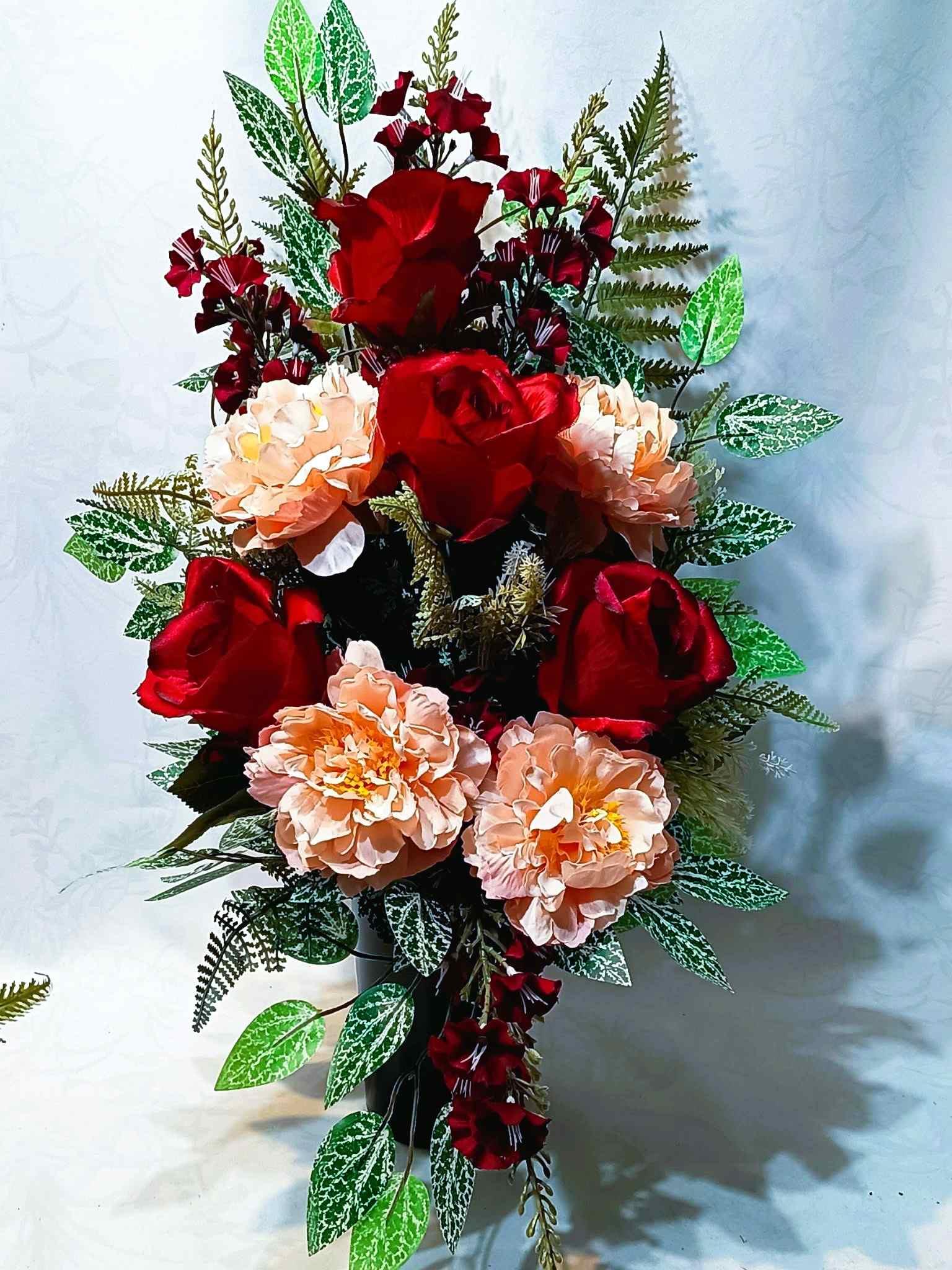 Komplet nagrobny Róże i Piwonie / Roses and Peonies Grave Arrangement Set #KNG035 5