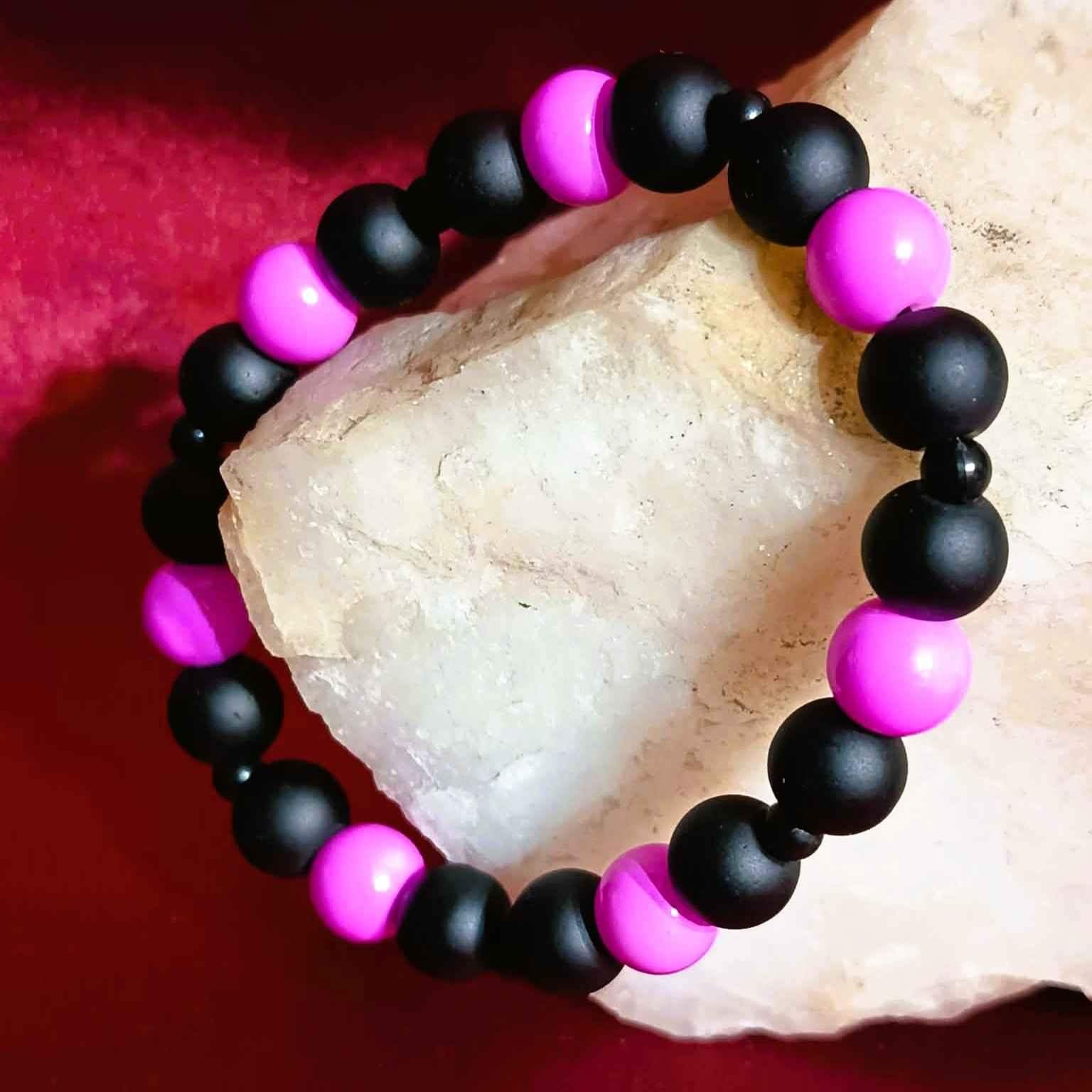 Bransoletka czarny -pastelowy róż  BR#017