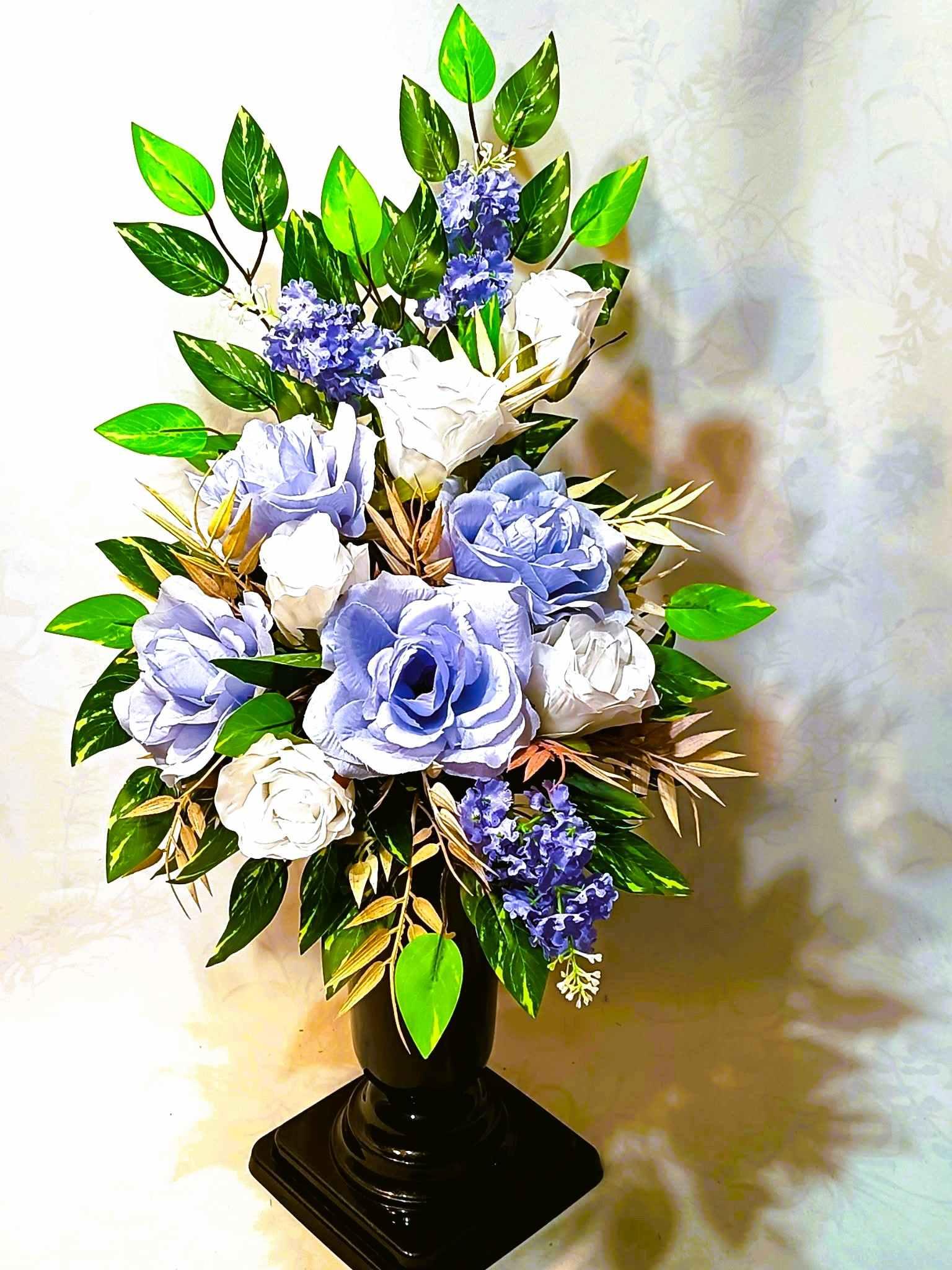 Komplet nagrobny Niebieski z Bielą / "Blue and White Gravestone Set #KNG037 1