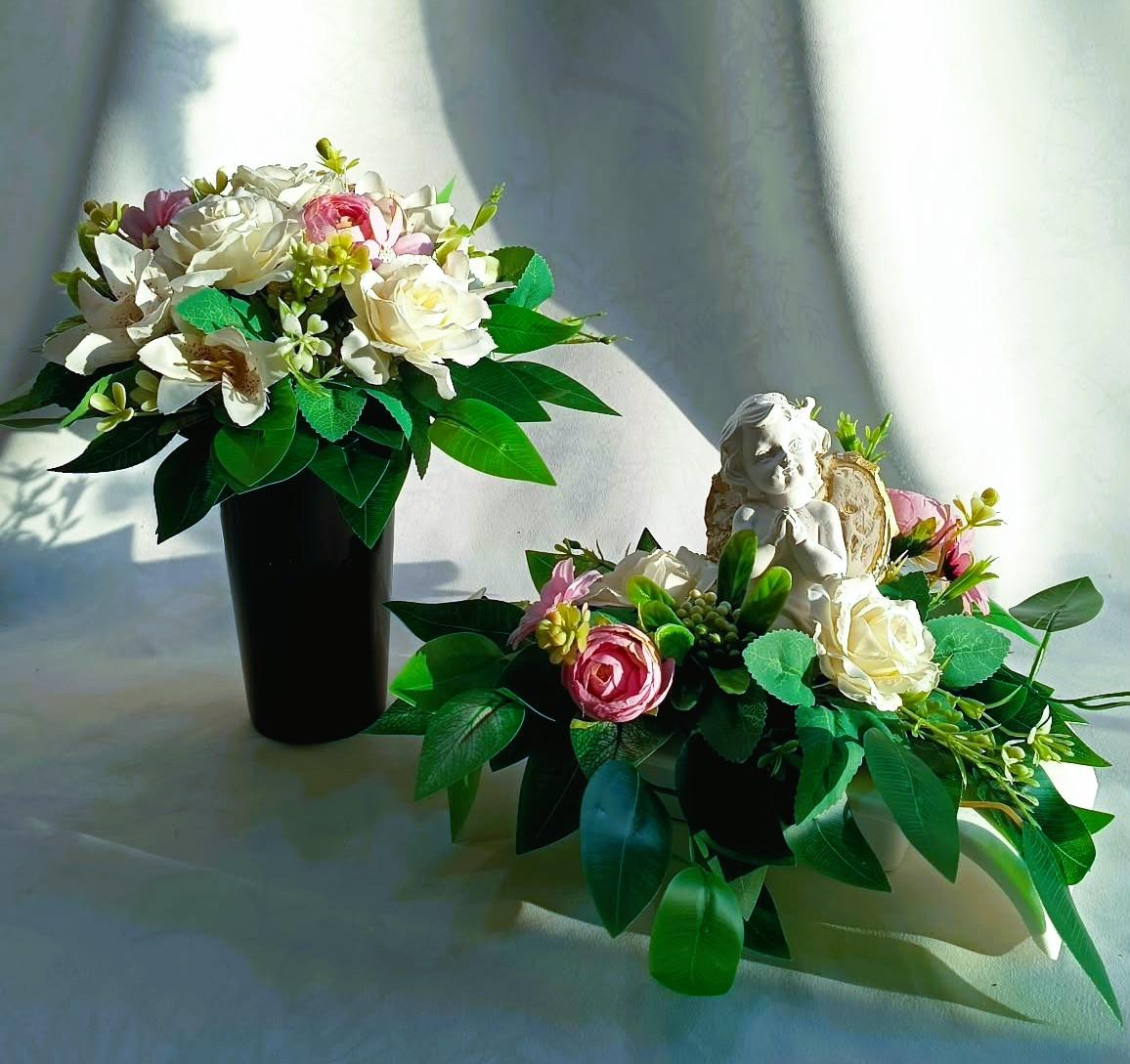 Mały komplet nagrobny z aniołkiem / Small grave ornament set with a little angel #KNG021 3