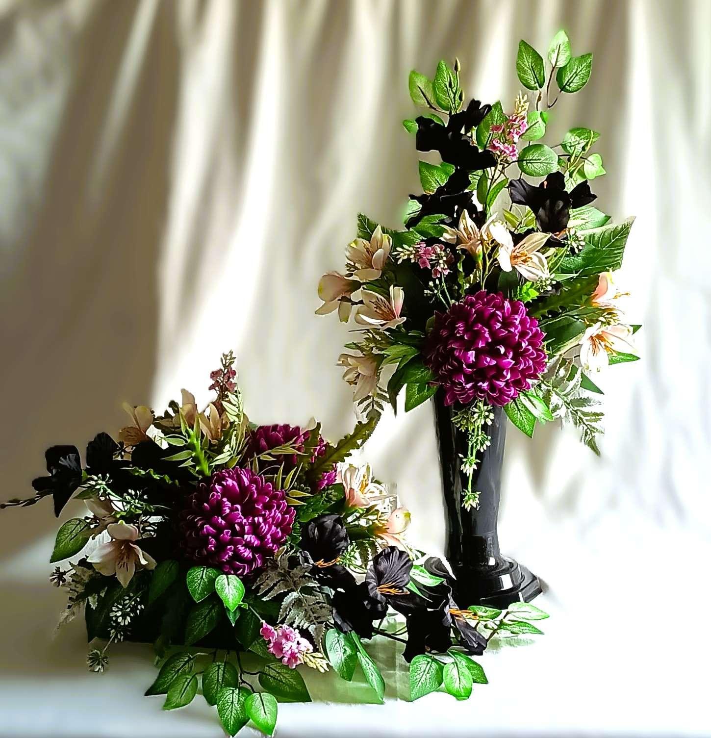 Komplet nagrobny  Purpurowa Chryzantema /  "Purple Chrysanthemum" Grave Ornament Set  #KNG008