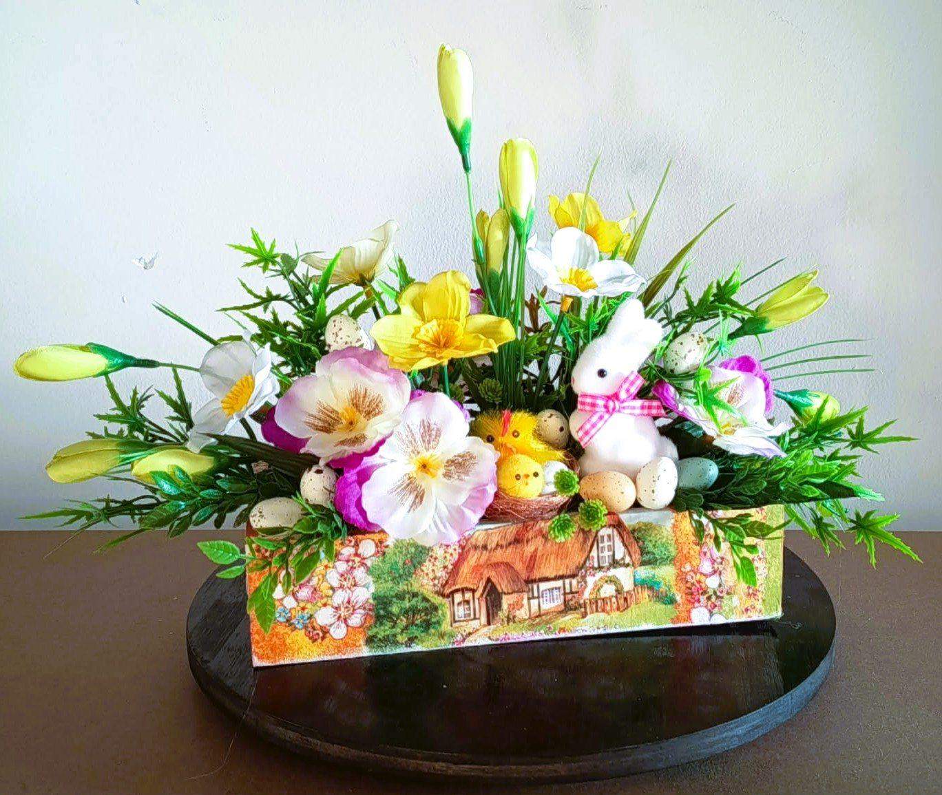 Dekoracja Wielkanocna w skrzyneczce z zajączkiem #DW012 6