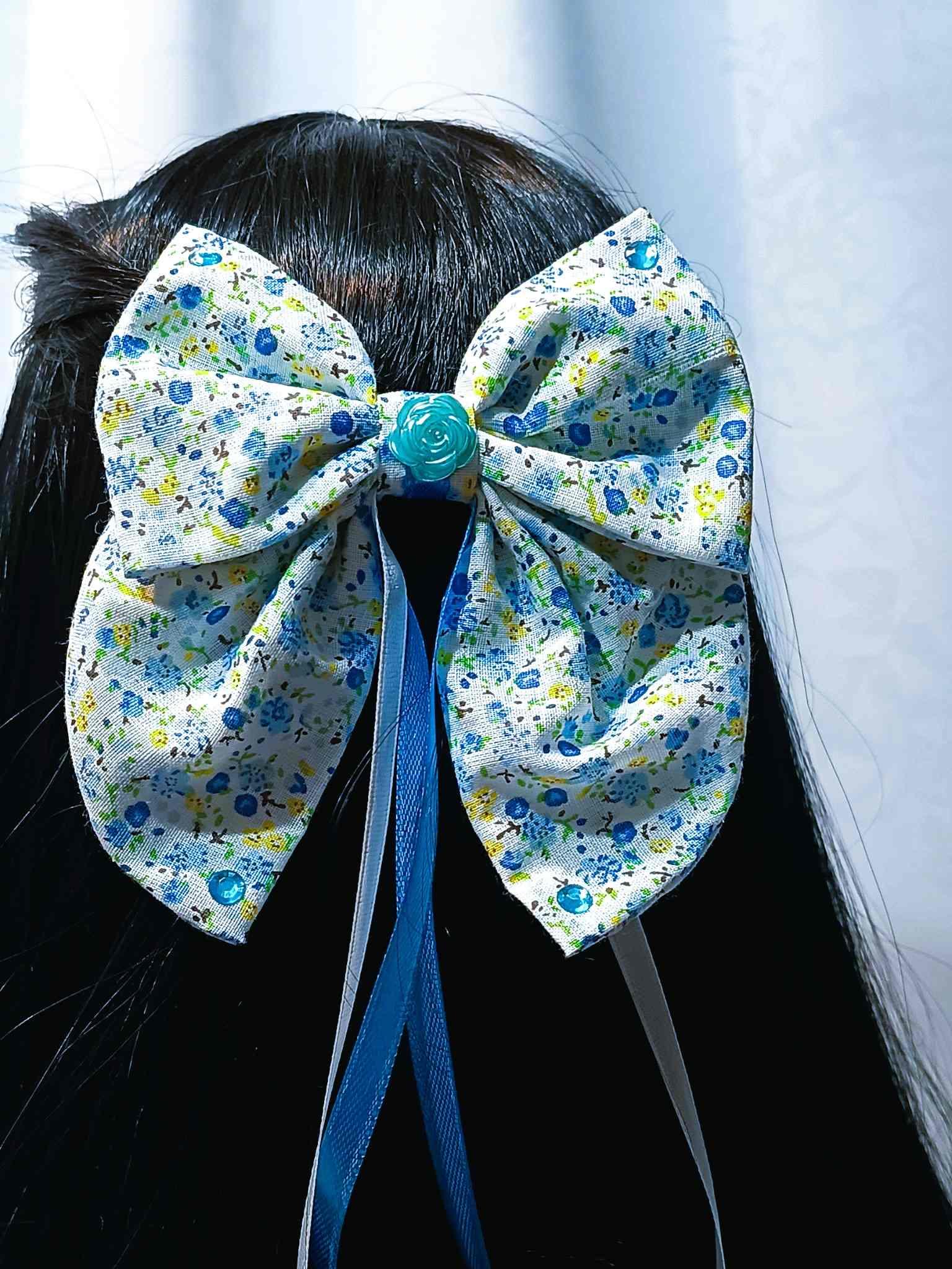 Kokarda do włosów " Niebieska Łączka" /  "Blue Meadow" Hair Bow  K-4