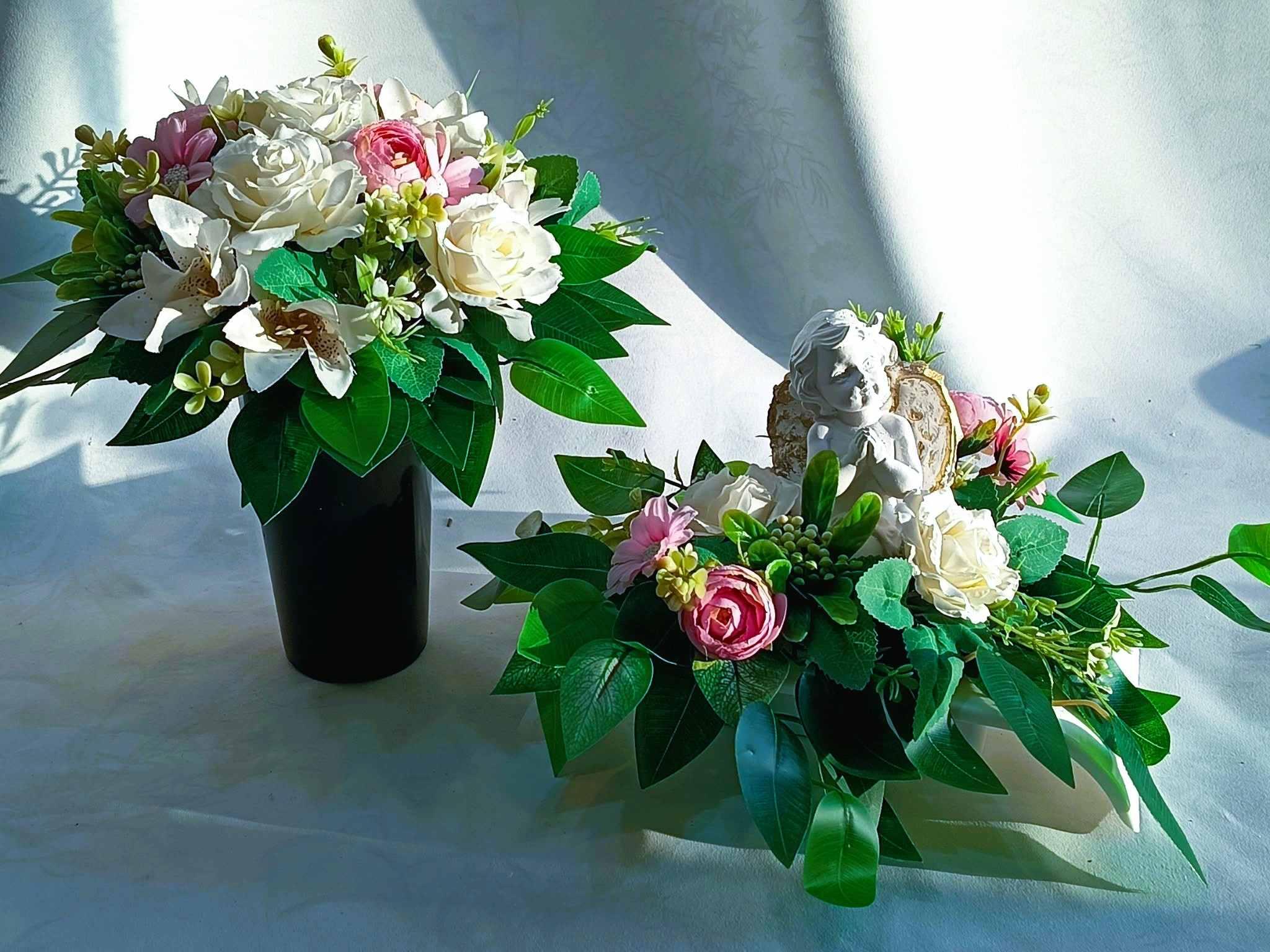 Mały komplet nagrobny z aniołkiem / Small grave ornament set with a little angel #KNG021 6