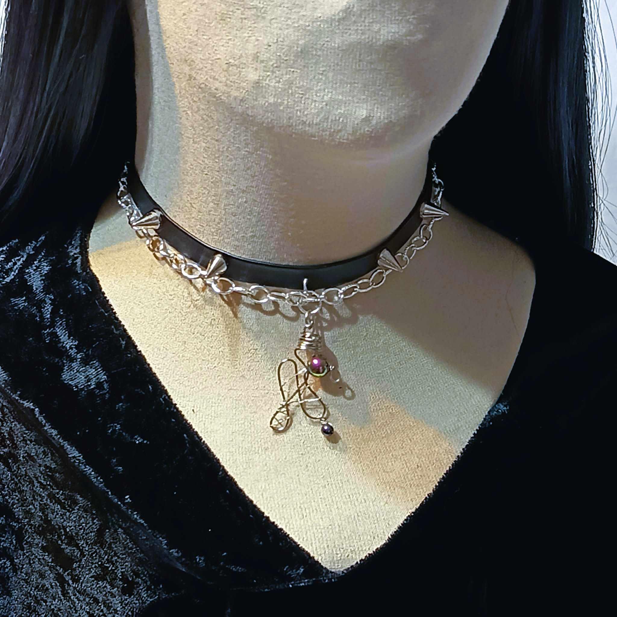 Choker w stylu gotyckim Czerń i Srebro / Gothic-style choker – Black and Silver #0034 4