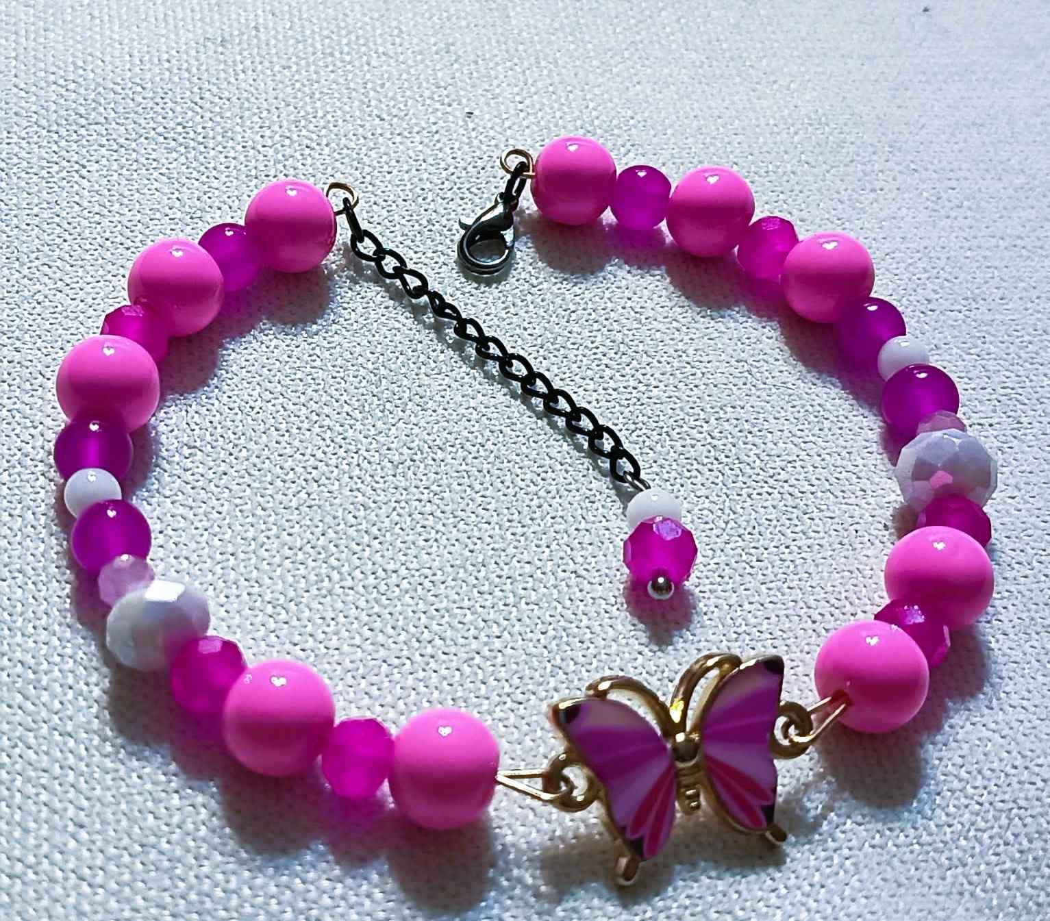  Bransoletka Różowy Motyl   /  Pink Butterfly Bracelet  BRH#037