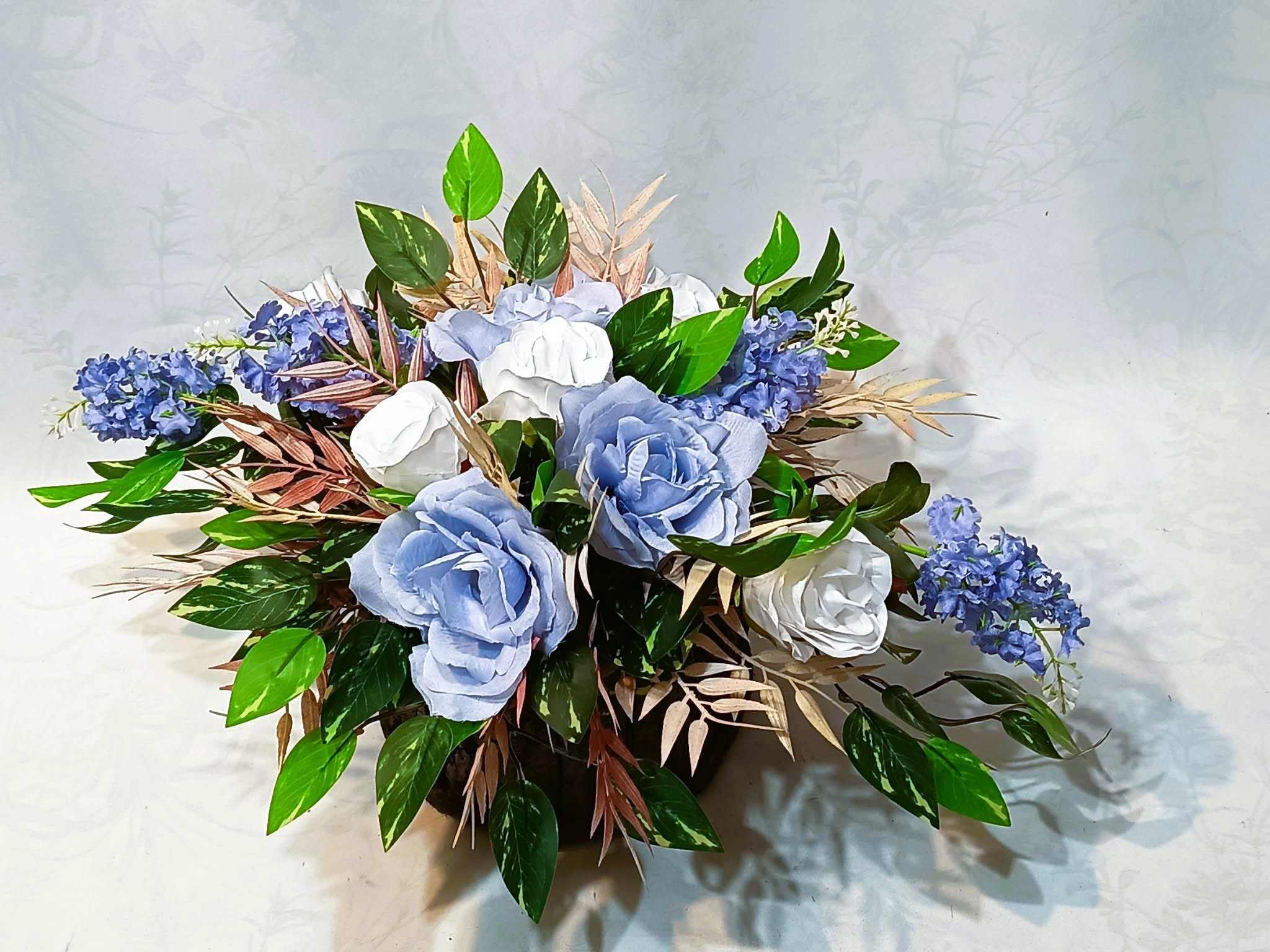 Komplet nagrobny Niebieski z Bielą / "Blue and White Gravestone Set #KNG037 2