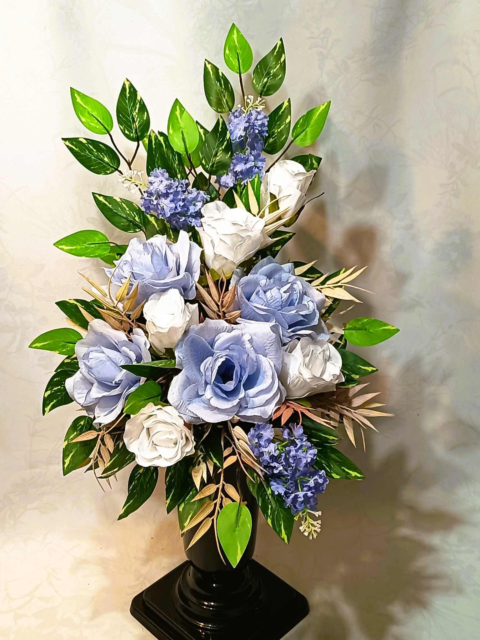 Komplet nagrobny Niebieski z Bielą / "Blue and White Gravestone Set #KNG037 4