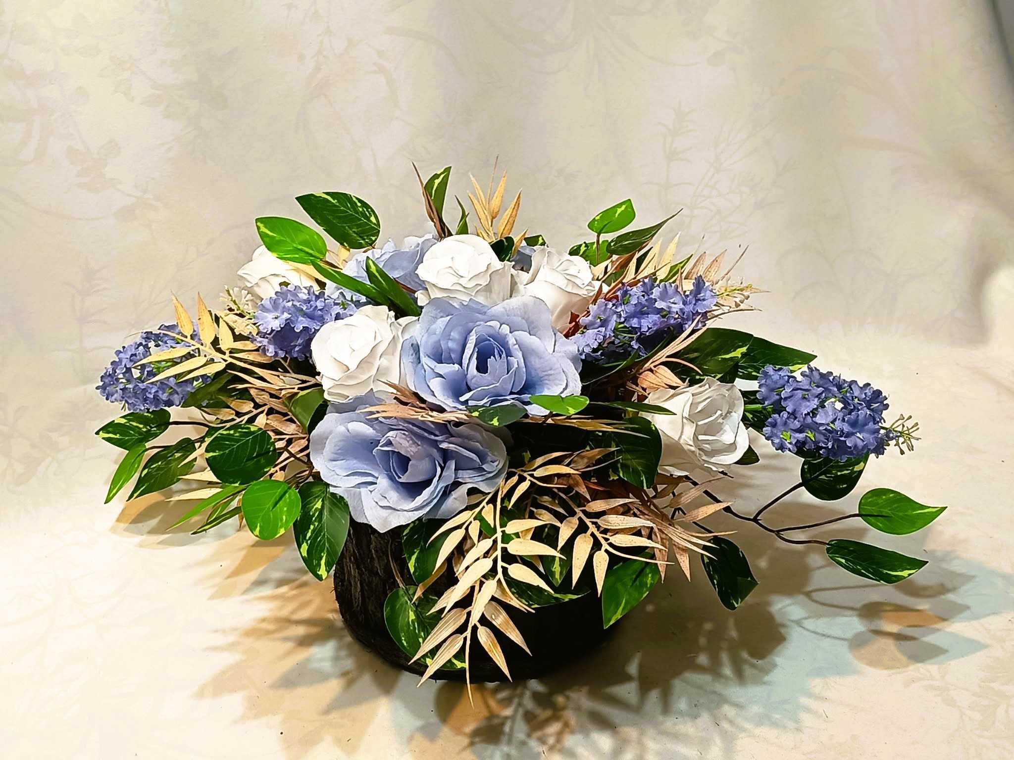 Komplet nagrobny Niebieski z Bielą / "Blue and White Gravestone Set #KNG037 5
