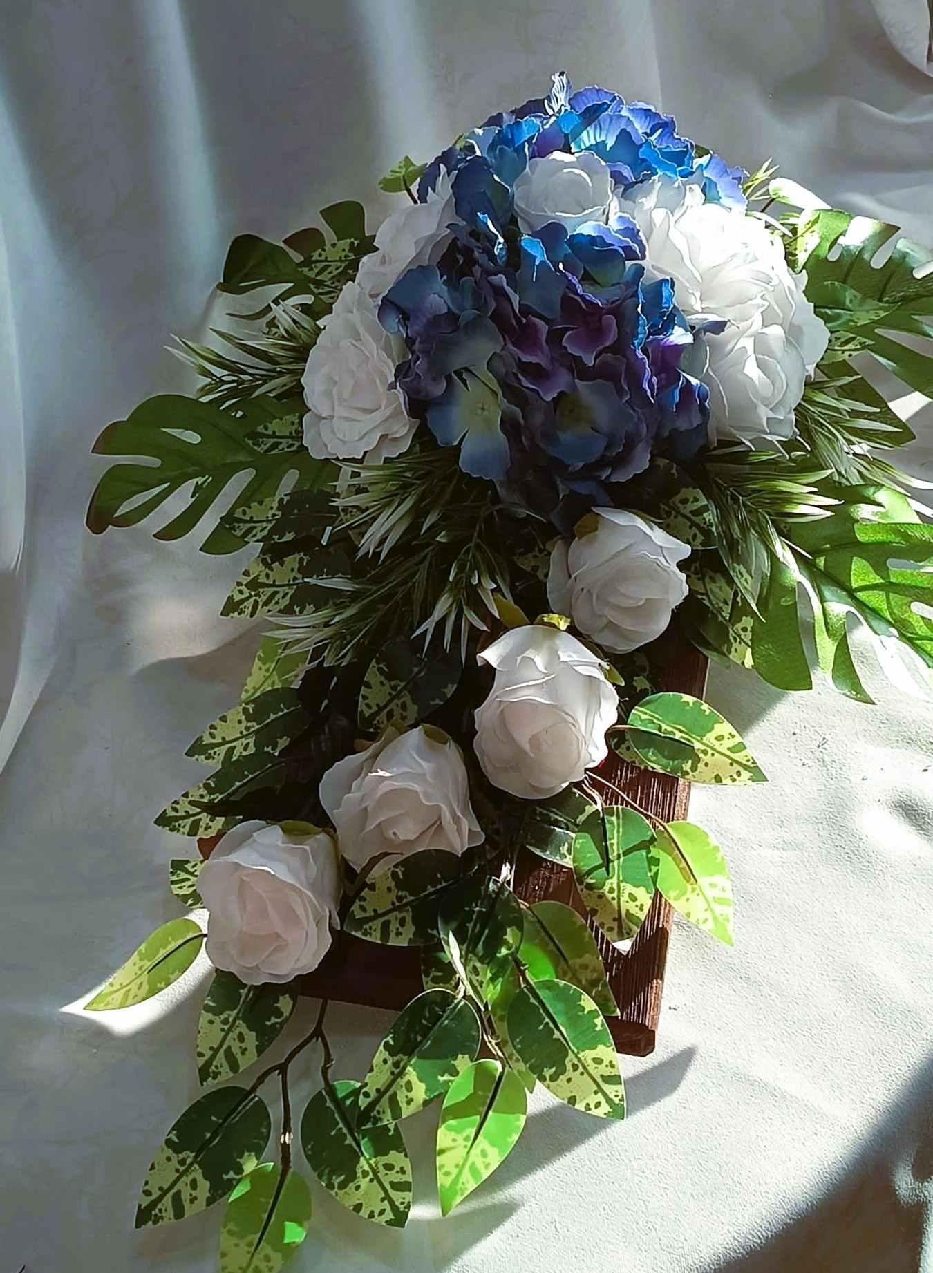 Komplet nagrobny biel i błękit / "White and Blue" Gravestone Set #KNG030 7