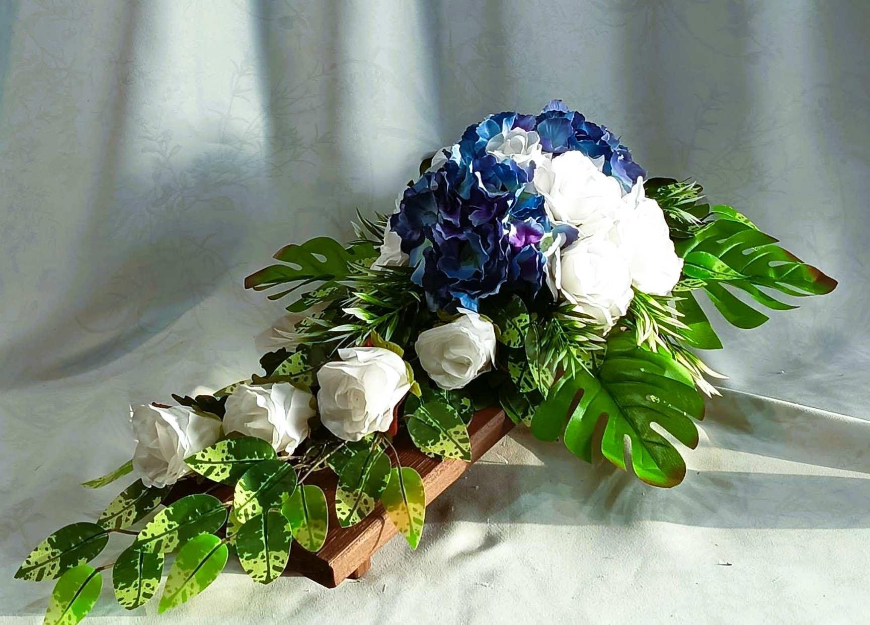 Komplet nagrobny biel i błękit / "White and Blue" Gravestone Set #KNG030 4