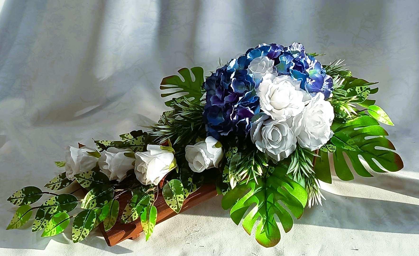 Komplet nagrobny biel i błękit / "White and Blue" Gravestone Set #KNG030 1
