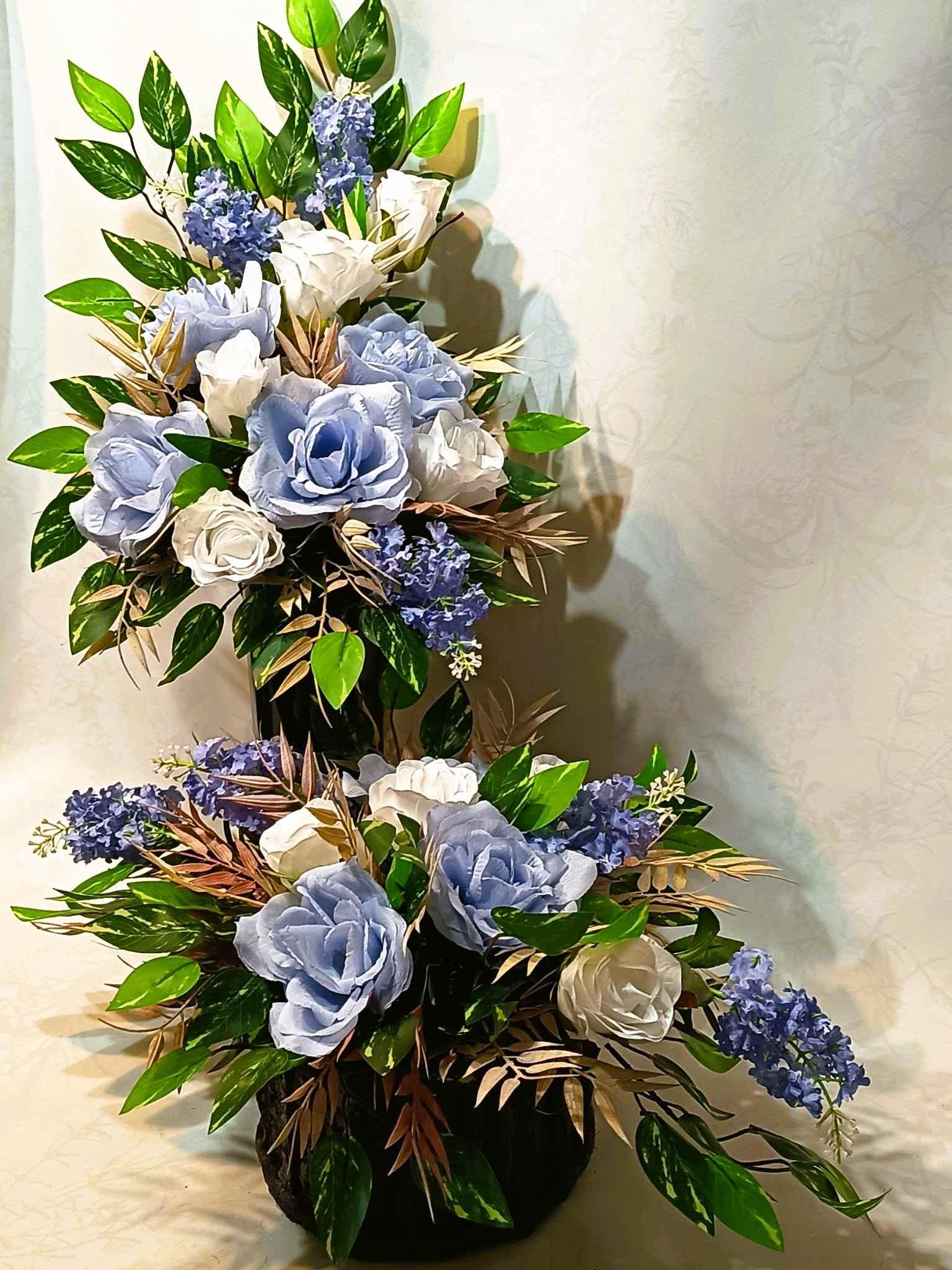 Komplet nagrobny Niebieski z Bielą / "Blue and White Gravestone Set #KNG037 3