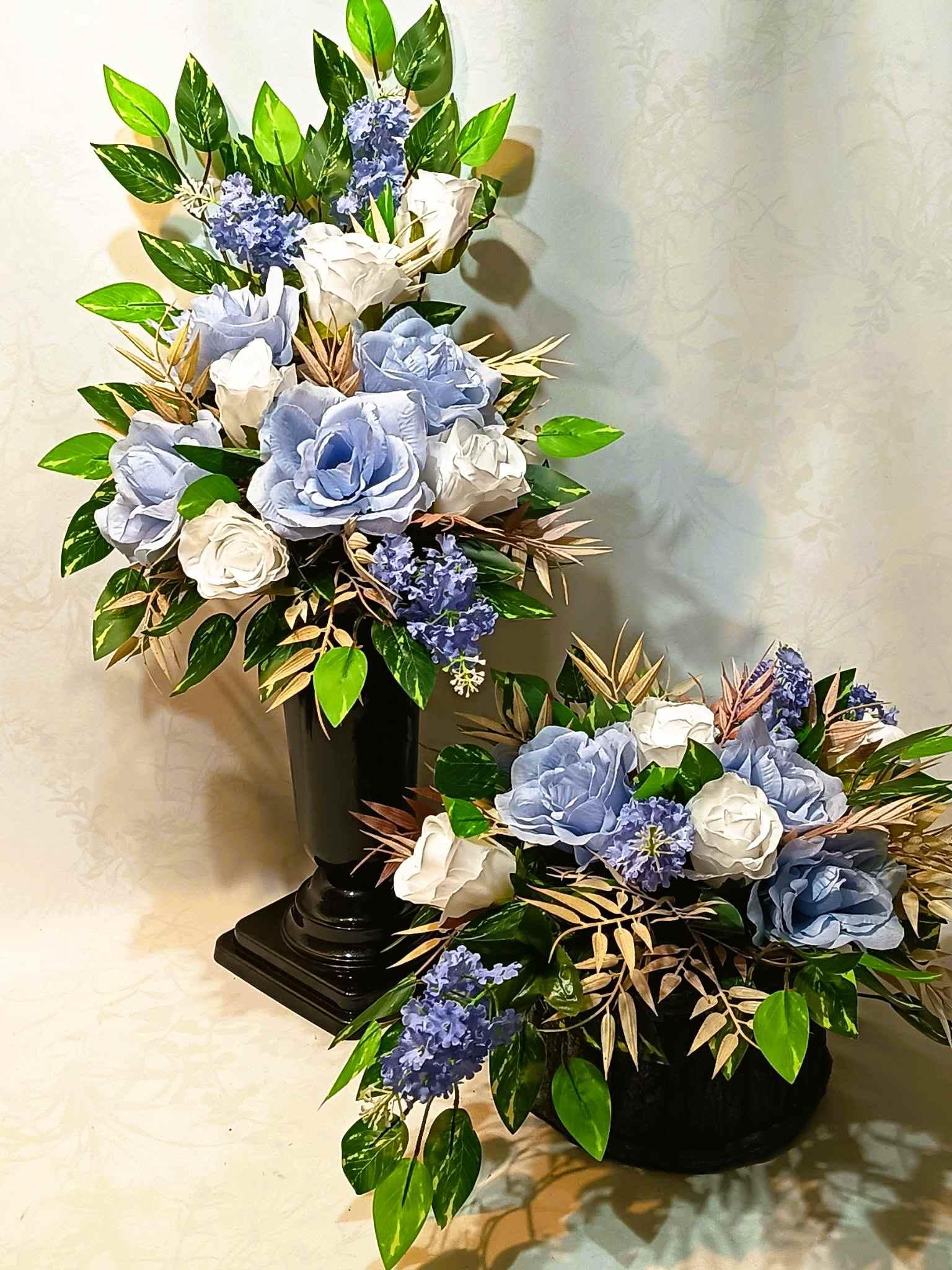 Komplet nagrobny Niebieski z Bielą  /  "Blue and White Gravestone Set #KNG037
