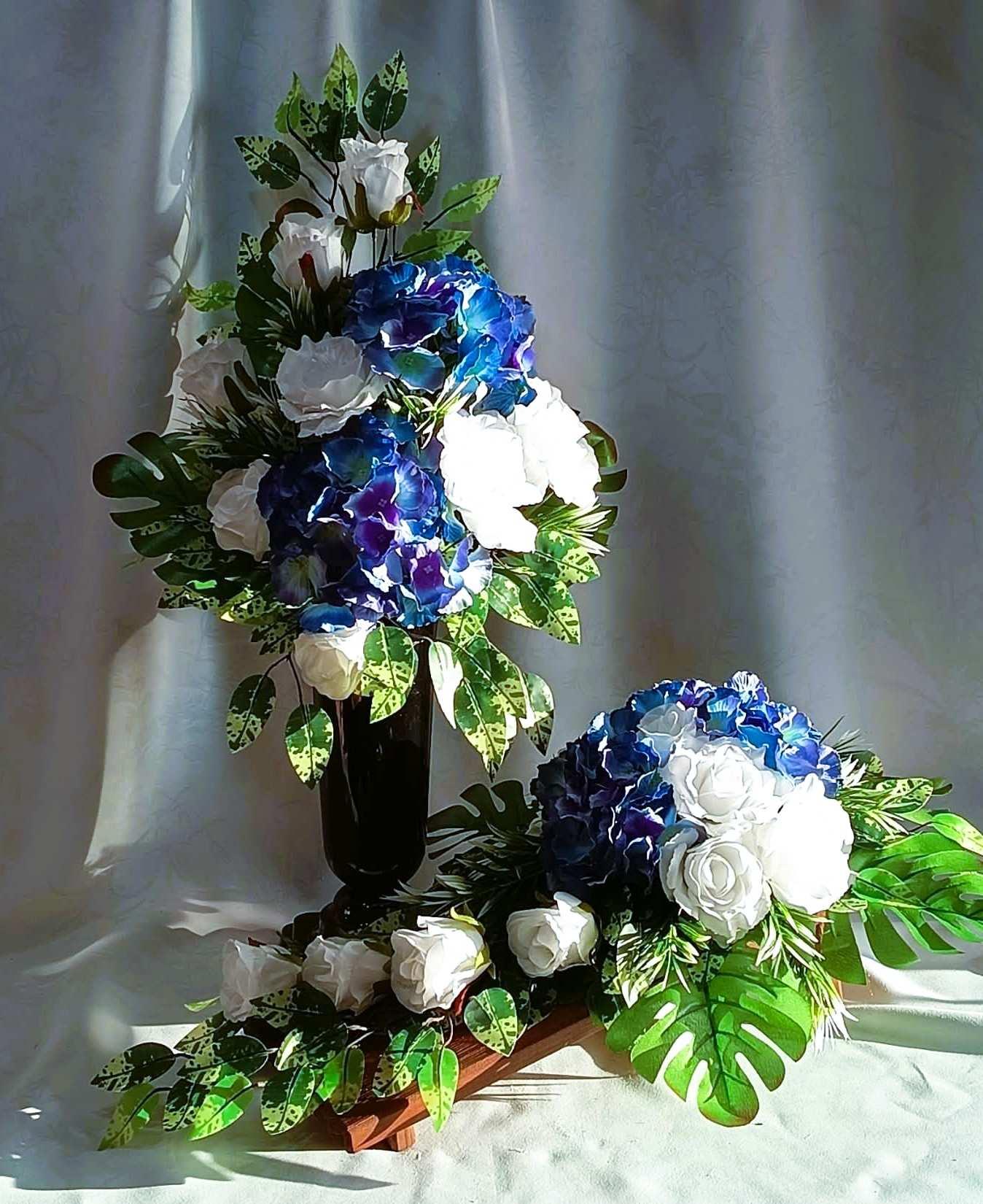 Komplet nagrobny biel i błękit / "White and Blue" Gravestone Set #KNG030 0