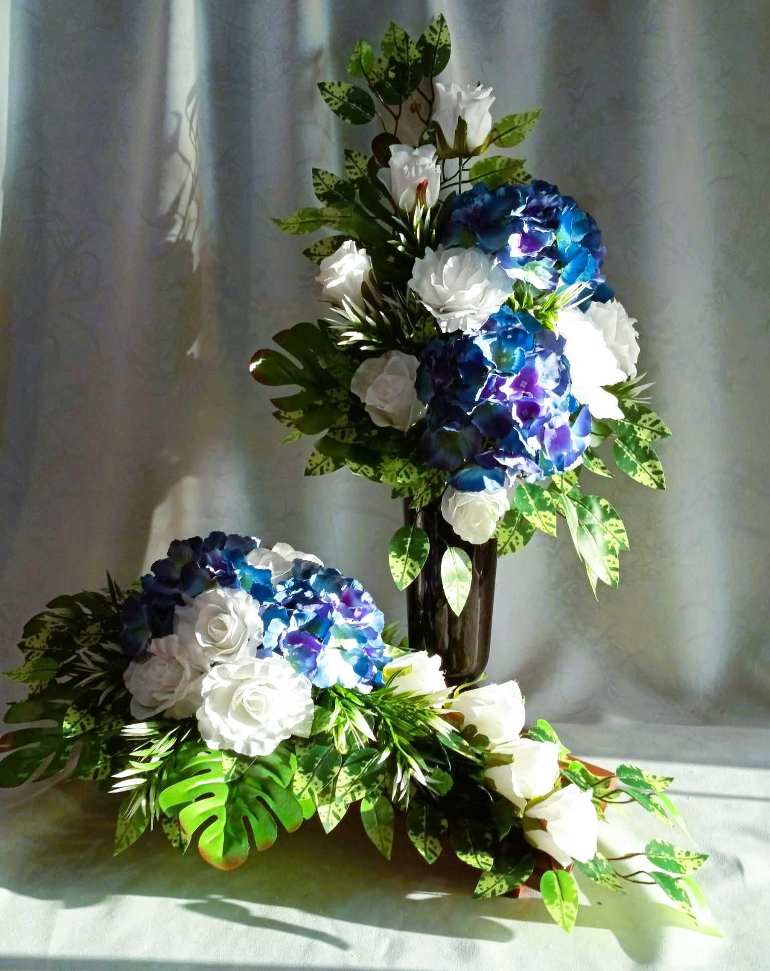 Komplet nagrobny biel i błękit / "White and Blue" Gravestone Set #KNG030 6