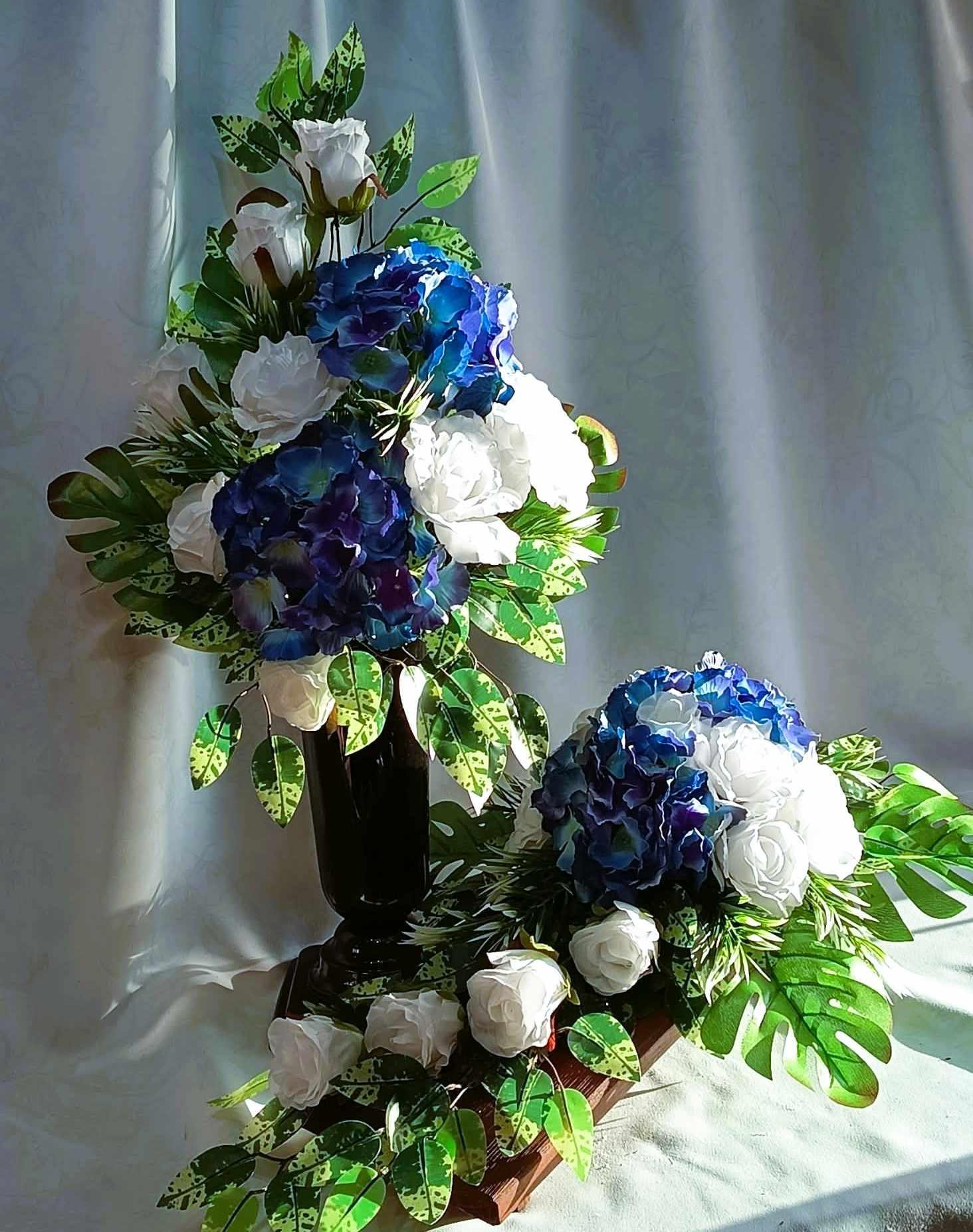 Komplet nagrobny biel i błękit / "White and Blue" Gravestone Set #KNG030 3