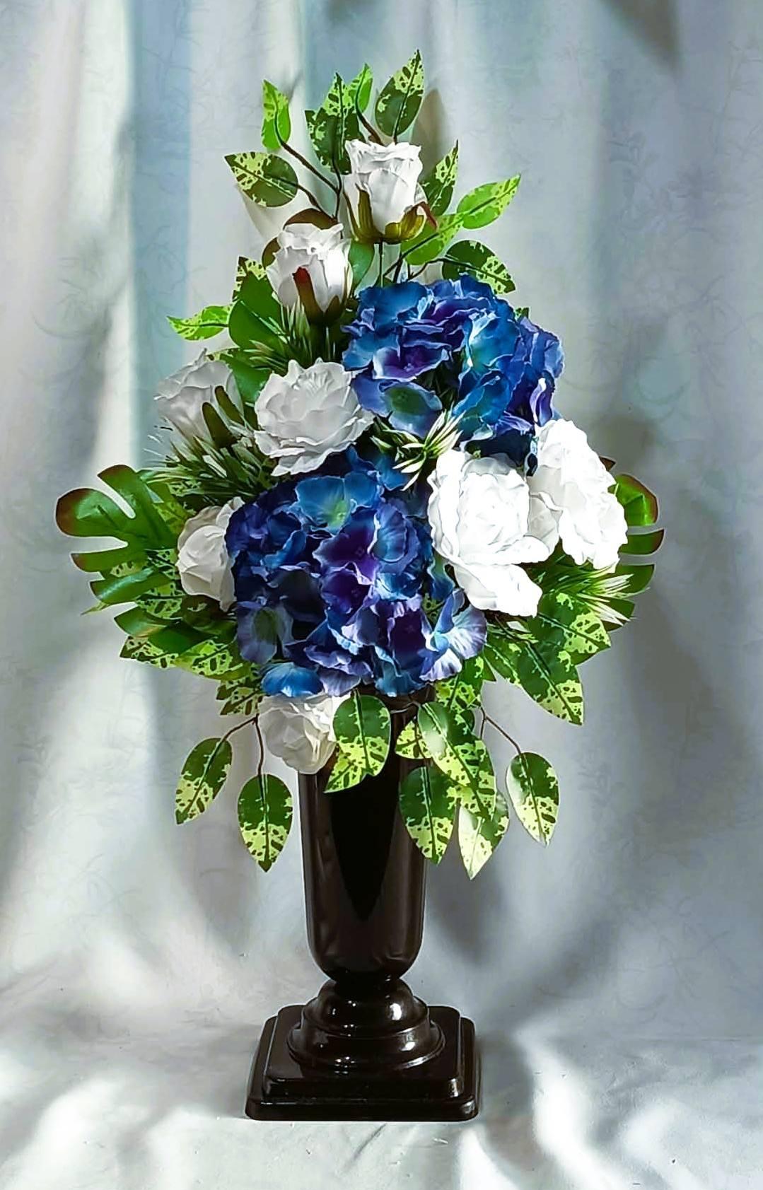 Komplet nagrobny biel i błękit / "White and Blue" Gravestone Set #KNG030 2