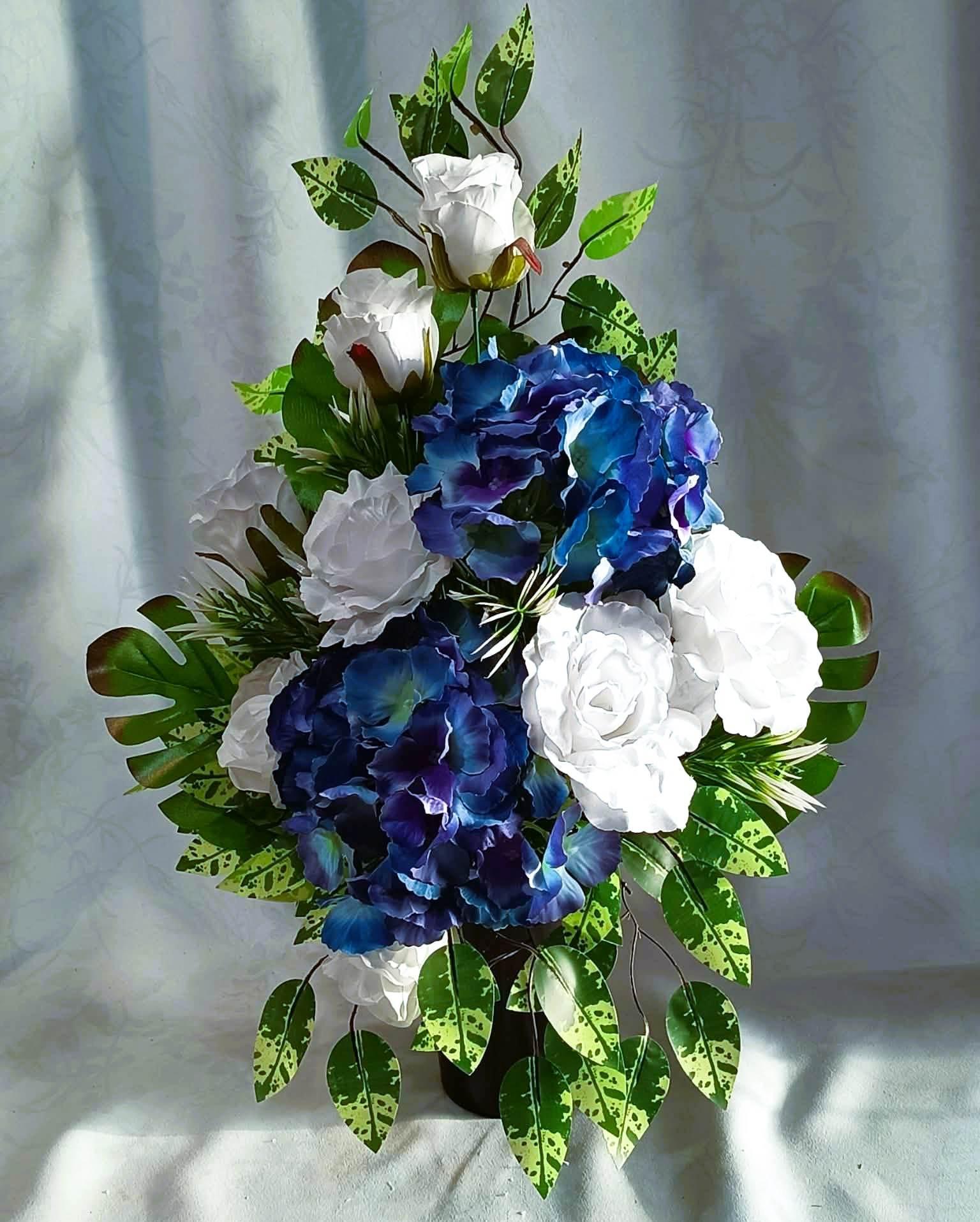 Komplet nagrobny biel i błękit / "White and Blue" Gravestone Set #KNG030 8